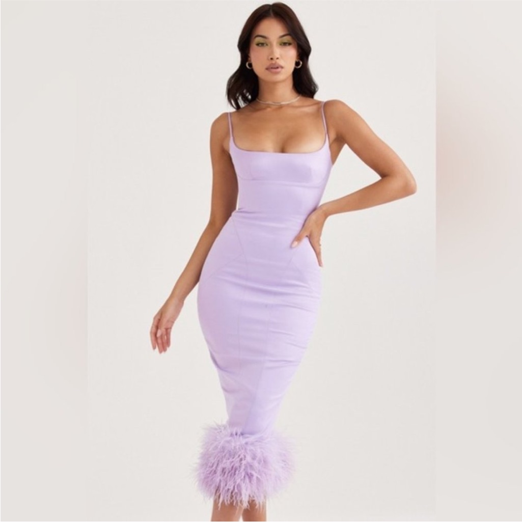 New House Of Cb Helena Orchid Satin Midi Dress Size Small